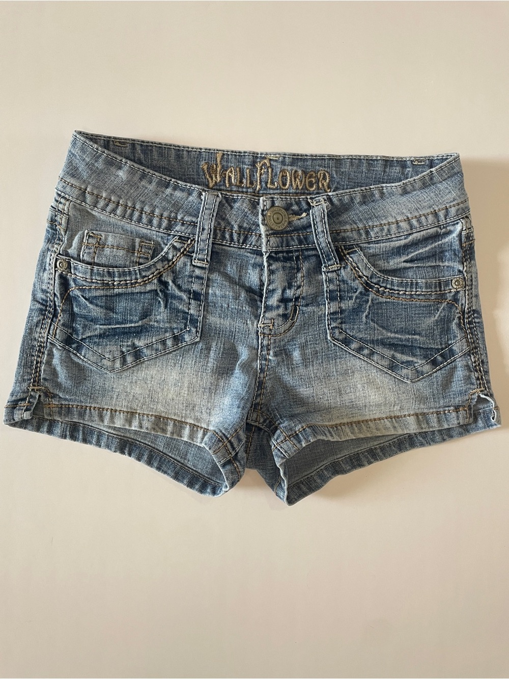 WallFlower Y2K Low Rise Micro Jean Shorts Size 1 Embroidered Back Pockets